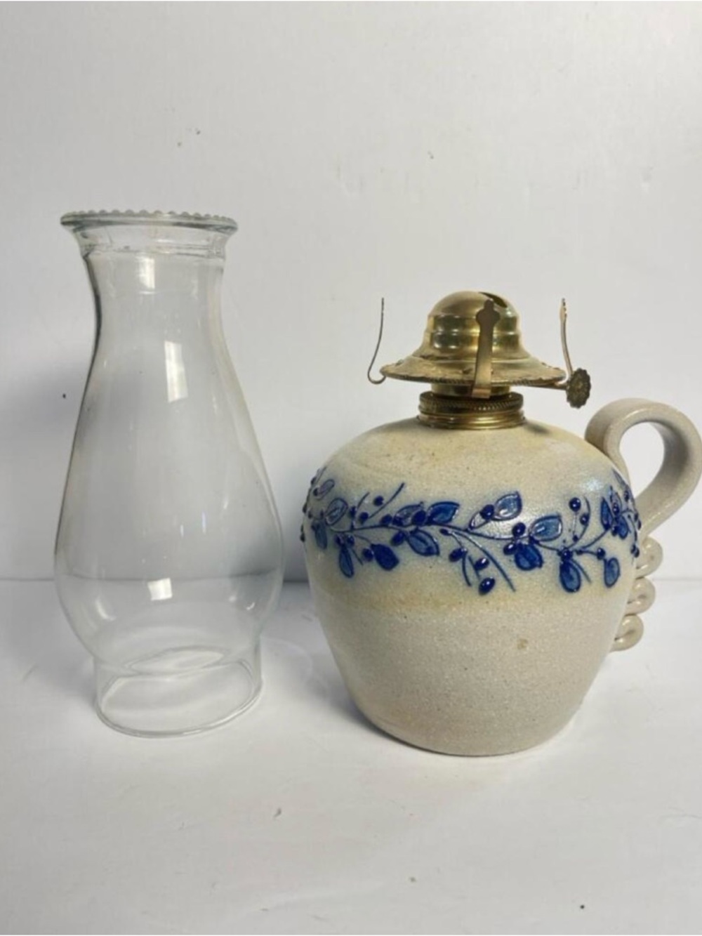 Salmon Falls Pottery Blueberry Vine Stoneware Oil Lamp - Picture 3 of 8